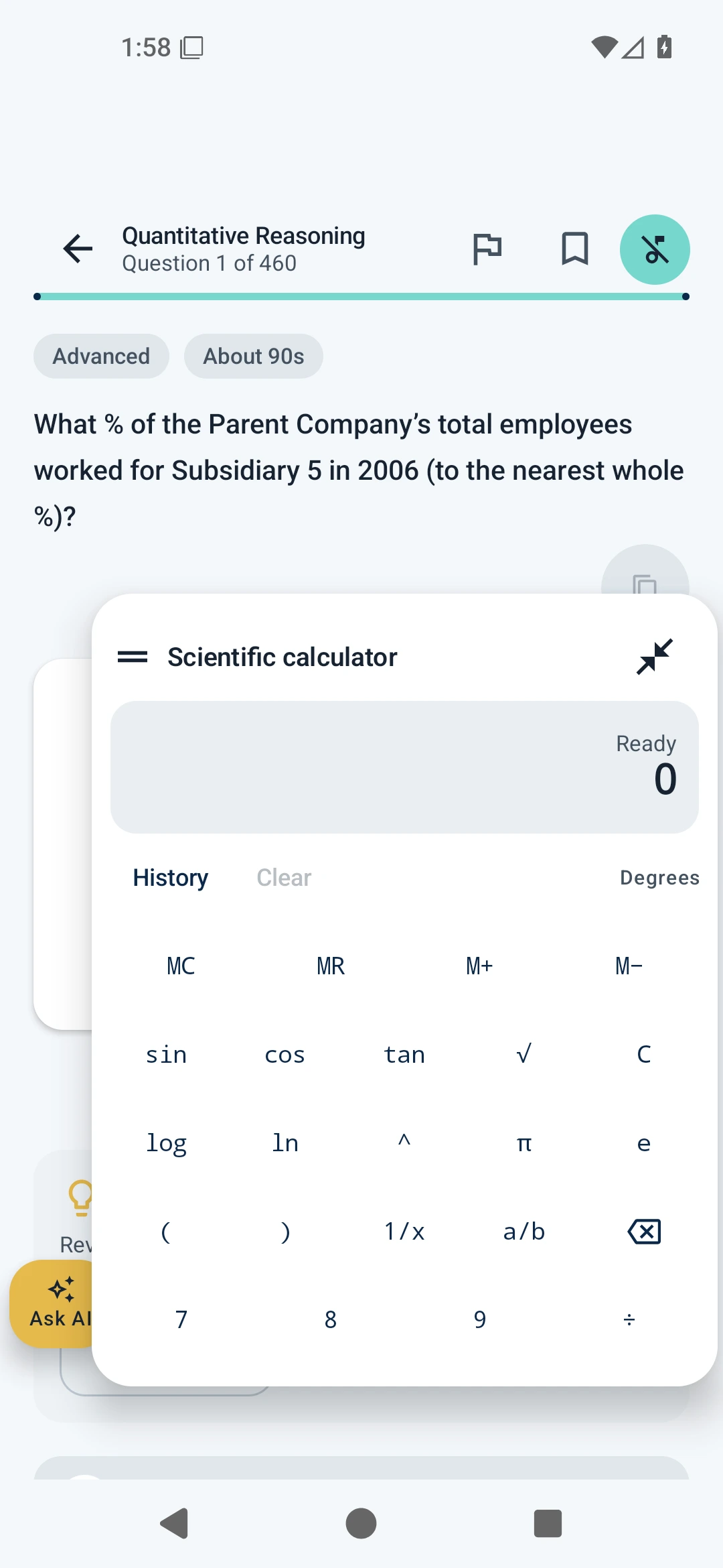 Floating scientific calculator